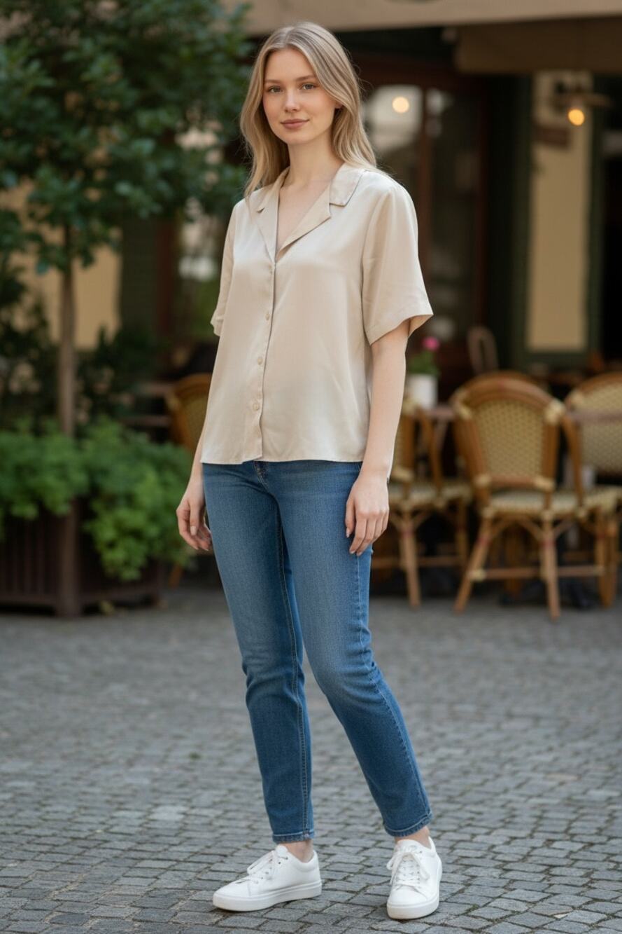 ABERCROMBIE & FITCH Top Size M Silky Cream Button Down Shirt Blouse